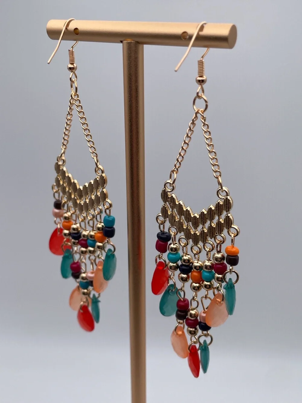 Multicolored Water Drop Beaded Dangling Earrings